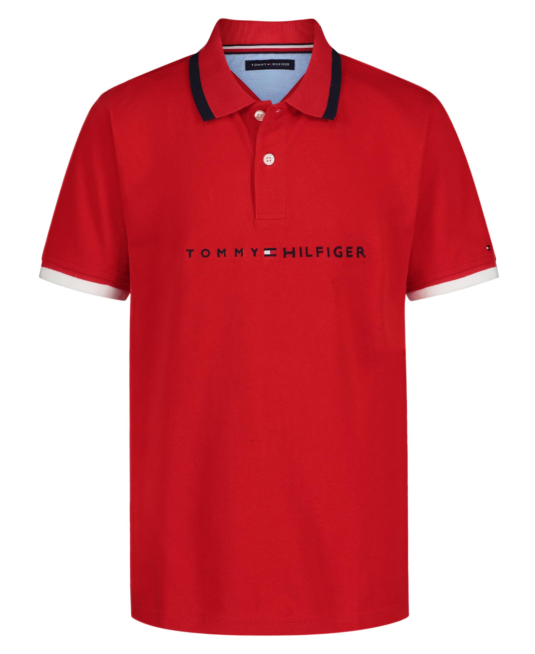 Tommy Hilfiger Boys' Short Sleeve Premium Pique Polo Shirt, Button Closure, Soft & Comfortable